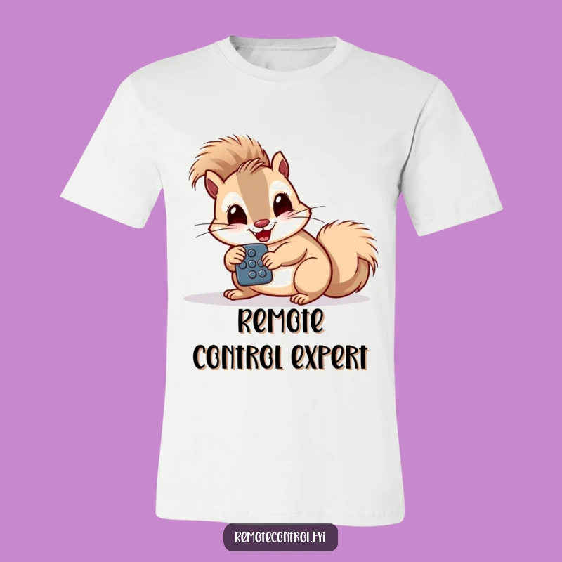 Funny Squirrel Remote T-Shirt: Giggling Tech Tee, Button Study Humor Gift