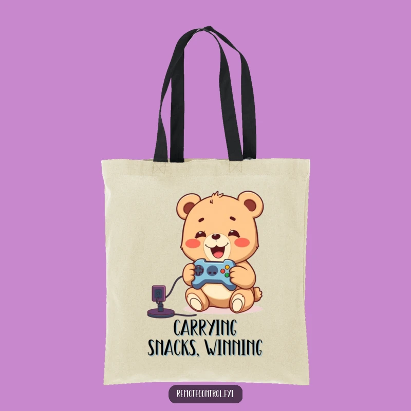 Funny Bear Cub Gaming Tote Bag: Delighted Cub Carries Fun, Perfect Shopping Funny Gift