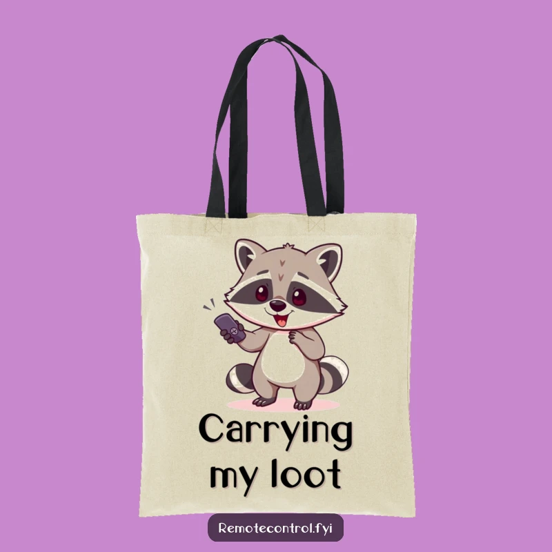 Funny Raccoon Remote Tote Bag: Stylish Comedic Bandit Accessory